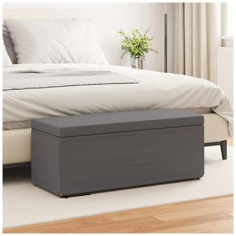 Pouf Grigio Pelle Sintetica e Legno Ingegnerizzato - Foto 2
