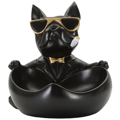 Scultura Bulldog Ball Svuotatasche In Resina Nera E Oro - Foto 1