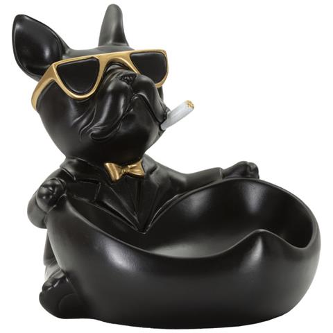 Scultura Bulldog Ball Svuotatasche In Resina Nera E Oro - Foto 2