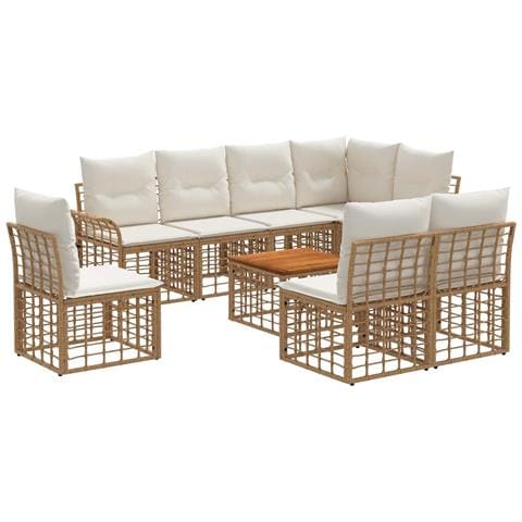 Set di divani da esterno 9 pcs Naturale e Bianco Crema - Foto 1