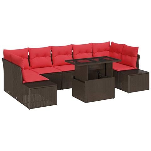 Set Divano da Giardino 8 pz 7-Numero di posti Marrone e Rosso - Foto 1