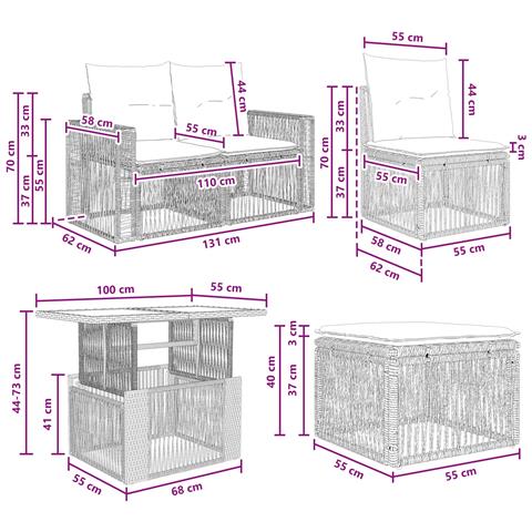 Set Divano da Giardino 11 pz Nero e Bianco Crema polyrattan - Foto 2
