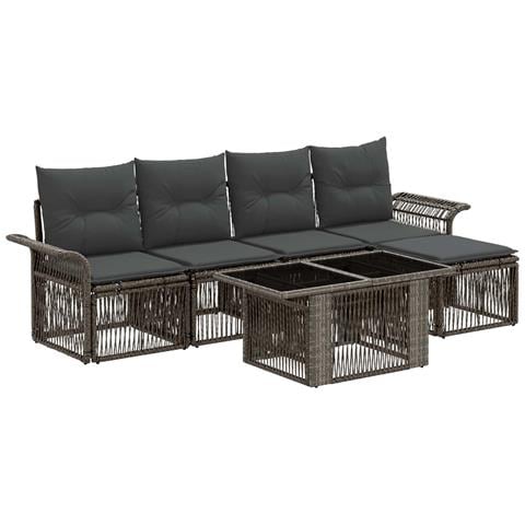 Set Divano da Giardino 6 pz Grigio e Grigio Scuro polyrattan - Foto 1