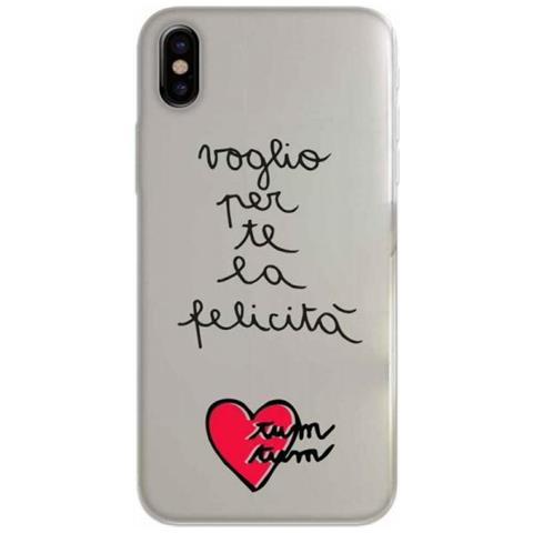 Cover Per Benjamins Iphone X 5.8 Pollici Ricamata, Voglio Per Te La Felicita' Pelle Argento - Foto 1