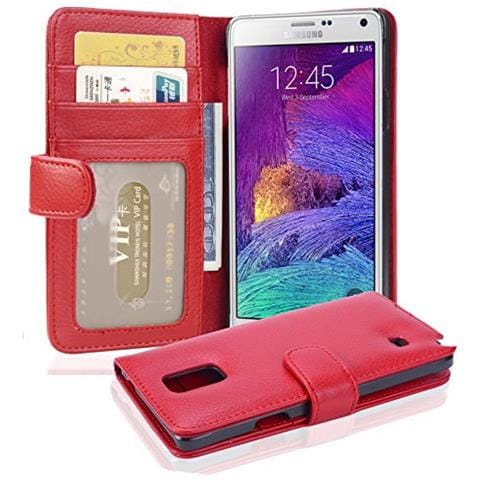 Custodia Compatibile Con Samsung Galaxy Note 4 In Rosso Cremisi - Coperchio Protettivo Con Chiusura Magnetica E 3 Slot Per Carte - Foto 1