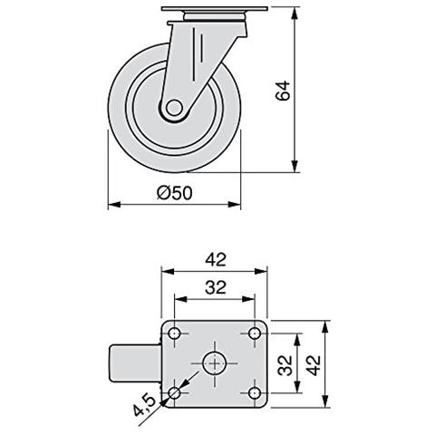 Set Di 4 Rotelle Pivotanti Per Mobile Ø50mm Con Piastra Di Assemblaggio E Cuscinetti A Sfere, Ruote Girevoli In Gomma Colore Grigio - Foto 3