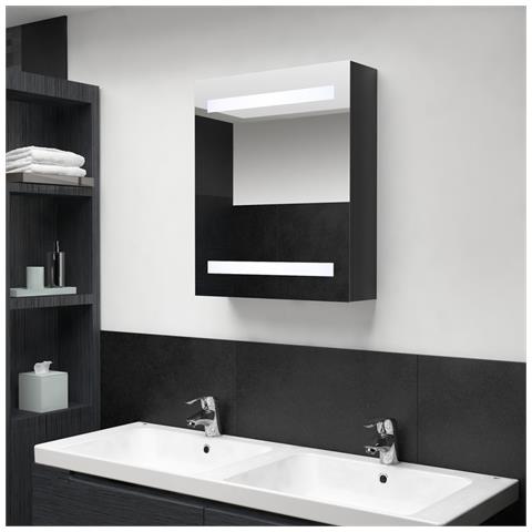 Armadietto Bagno con Specchio e LED Nero Lucido 50x14x60 cm - Foto 2
