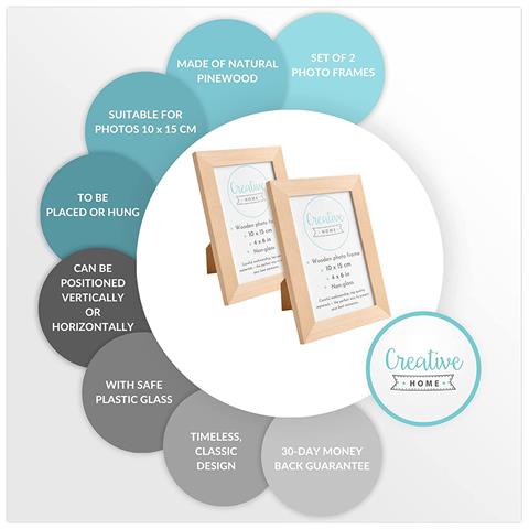 2 X Cornice Per Foto 10 X 15 Cm | 2 Cornici Di Legno Rustiche | Supporto E Ganci Per Appenderle Orizzontalmente O Verticalmente | Facile Da Installare | Glass - Foto 5