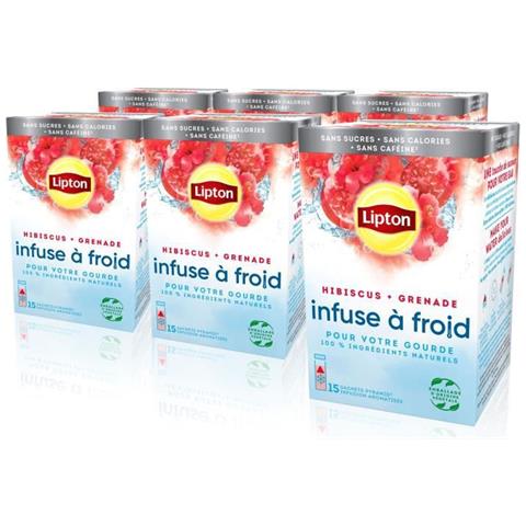Lotto Di 6 Freddo Infuso Melograno Ibisco, Bevanda Estiva Rinfrescante, Acqua Aromatizzata Salutare (6 X 15 Bustine Piramidali) - Foto 1