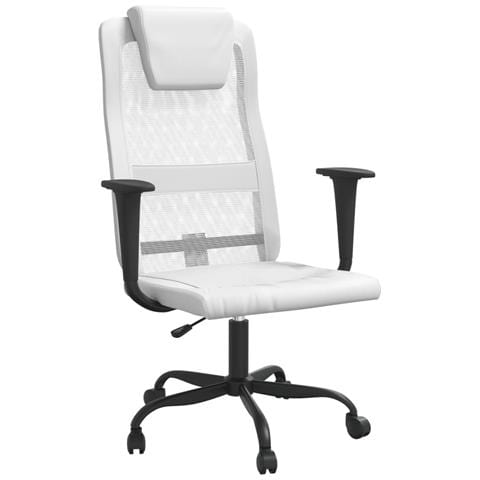 Sedia da Ufficio Altezza Regolabile Bianca in Rete e Similpelle - Foto 1