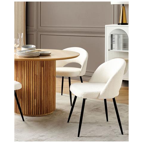 Set Di 2 Sedie Da Pranzo Bouclé Bianco Onaga - Foto 1