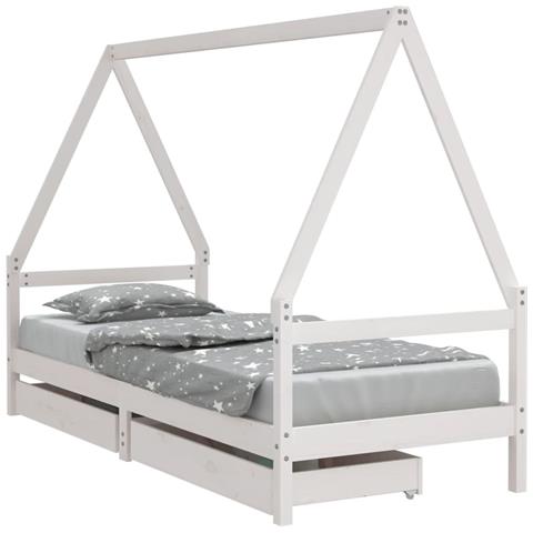 Giroletto Bambini con Cassetti Bianco 80x200cm Massello di Pino - Foto 2