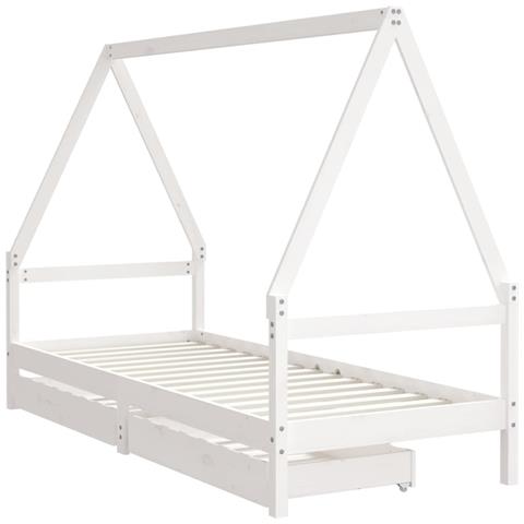 Giroletto Bambini con Cassetti Bianco 80x200cm Massello di Pino - Foto 3