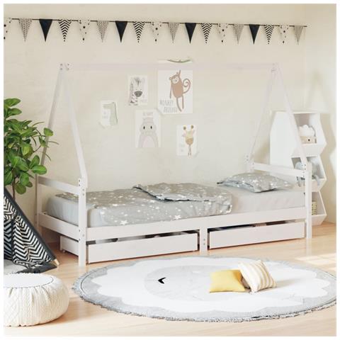 Giroletto Bambini con Cassetti Bianco 80x200cm Massello di Pino - Foto 1