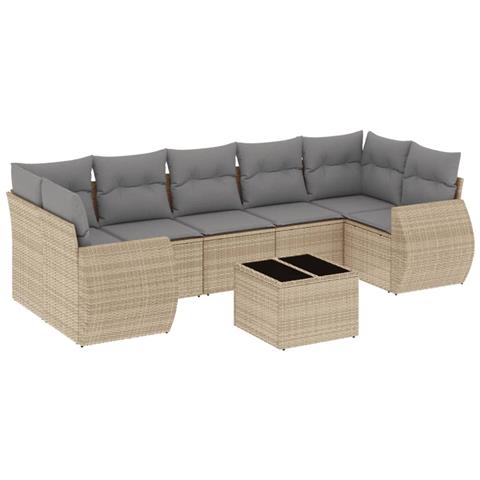 Set Divano Da Giardino 8 Pz Con Cuscini Beige In Polyrattan - Foto 1
