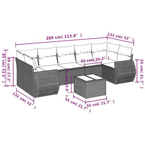 Set Divano Da Giardino 8 Pz Con Cuscini Beige In Polyrattan - Foto 2