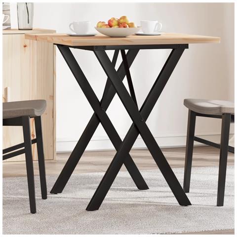 Tavolo Da Pranzo Telaio A X 70x70x75,5 Cm Massello Pino E Ghisa - Foto 1