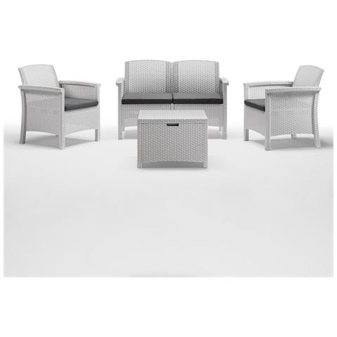 Salotto Da Giardino 4 Posti In Wicker Stampato Con Cuscini E Tavolino Contenitore Friuli - White - Foto 1