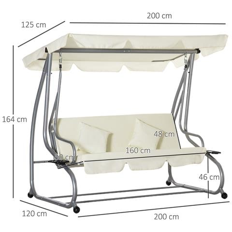 Dondolo Letto Da Giardino 3 Posti Con Tetto Regolabile E 2 Portabicchieri, 200x120x164 Cm, Crema - Foto 2