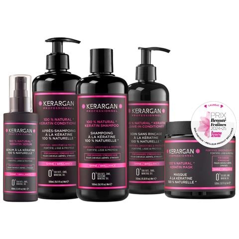 Set Ultra Riparatore Shampoo, Balsamo, Maschera, Siero & Leave-in Alla Cheratina - Rinnova & Protegge Capelli Danneggiati - Senza Solfati, Ogm, Silicone - 3x500 Ml + 100 Ml + 350 Ml - Foto 1