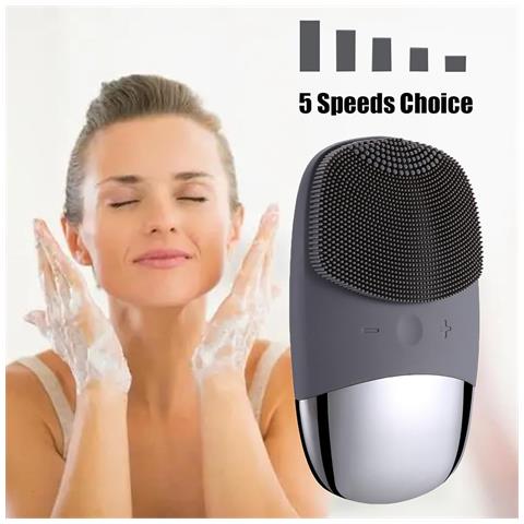 Spazzola Per La Pulizia Del Viso, Scrubber Elettrico Per Il Viso Impermeabile In Silicone Morbido 3 In 1, Spazzola Per Il Viso Vibrante Sonica Impermeabile Ipx7 Ricaricabile Tramite Usb Per Pulizia Profonda, Esfoliante Delicato E Massaggio - Grigio - Foto 2
