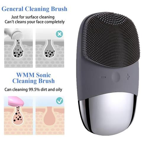 Spazzola Per La Pulizia Del Viso, Scrubber Elettrico Per Il Viso Impermeabile In Silicone Morbido 3 In 1, Spazzola Per Il Viso Vibrante Sonica Impermeabile Ipx7 Ricaricabile Tramite Usb Per Pulizia Profonda, Esfoliante Delicato E Massaggio - Grigio - Foto 4