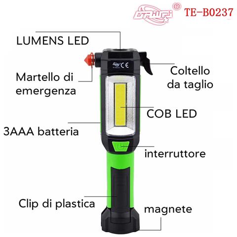Torcia Lampada Da Lavoro Led Cob Martello Officina Magnetico Taglierina Camping - Foto 2