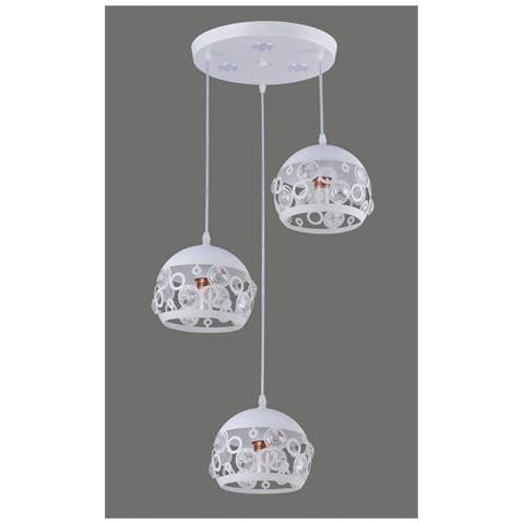 Lampadario A Sospensione Con 3 Luci E27, Design Moderno Con Paralume Traforato In Metallo Con Cristalli, Bianco, Montaggio A Soffitto [classe Di Effic - Foto 1