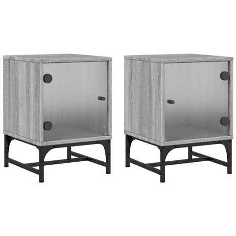 Comodini Con Ante In Vetro 2pz Grigio Sonoma 35x37x50 Cm - Foto 2