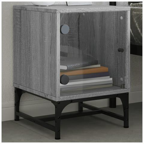 Comodini Con Ante In Vetro 2pz Grigio Sonoma 35x37x50 Cm - Foto 3