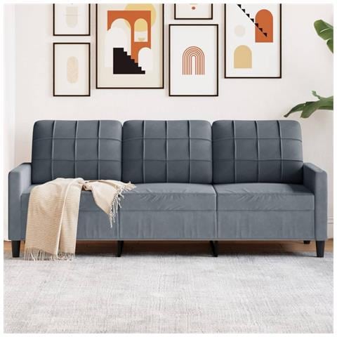 Divano A 3 Posti Grigio Scuro 180 Cm In Velluto - Foto 1