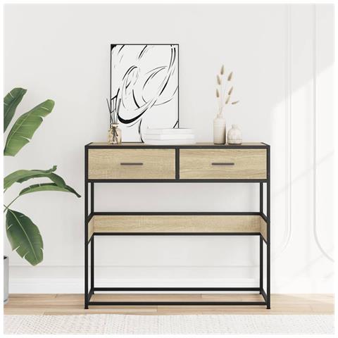 Tavolo Consolle Rovere Sonoma 90x35x80 Cm In Legno Multistrato - Foto 3