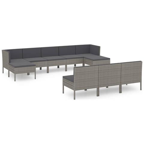 Set Divani Da Giardino 10 Pz Con Cuscini In Polyrattan Grigio - Foto 1