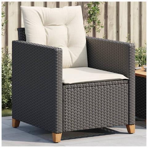 Poltrona Da Giardino Con Cuscini In Polyrattan Nero - Foto 8