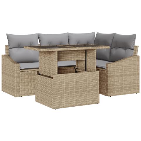 Set da Giardino 5 Pezzi con Cuscini Beige in Polirattan - Foto 1