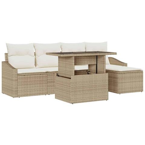 Set Divani Giardino Rattan Beige con Cuscini 6 Pezzi - Foto 1