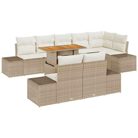 Set pranzo da giardino 9 pezzi con cuscini beige rattan PE acacia - Foto 1