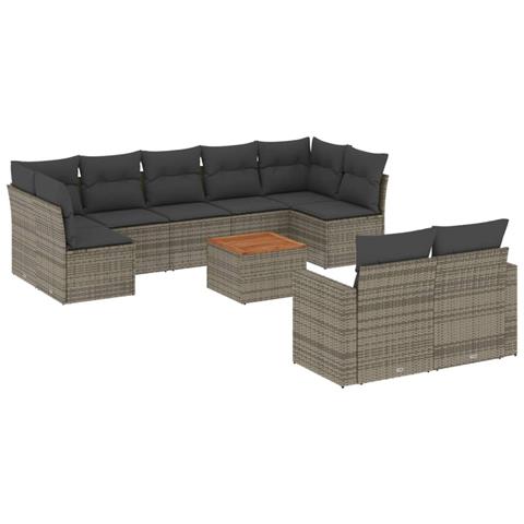 Set Divano da Giardino 10 pz con Cuscini Grigio in Polyrattan - Foto 1