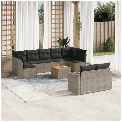 Set Divano da Giardino 10 pz con Cuscini Grigio in Polyrattan - Foto 2