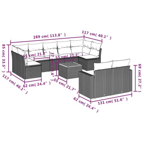 Set Divano da Giardino 10 pz con Cuscini Grigio in Polyrattan - Foto 3