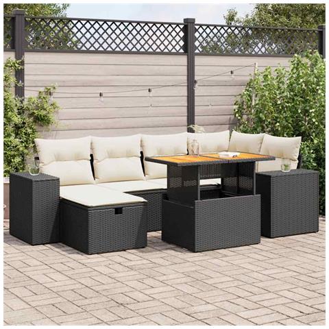 Set Divani da Giardino con Cuscini 8 pz Nero Polyrattan Acacia - Foto 2