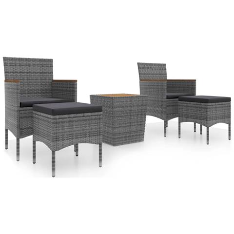 Set Bistrot Giardino 5 pz Polyrattan e Massello Acacia Grigio - Foto 1