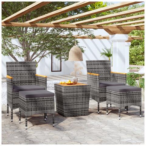 Set Bistrot Giardino 5 pz Polyrattan e Massello Acacia Grigio - Foto 2