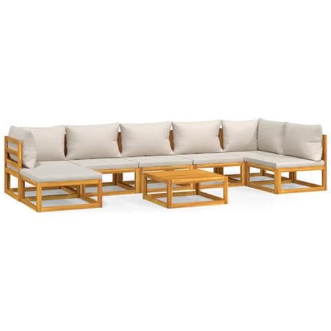 Set Salotto Giardino 8pz Cuscini Grigio Chiaro Legno Massello - Foto 1