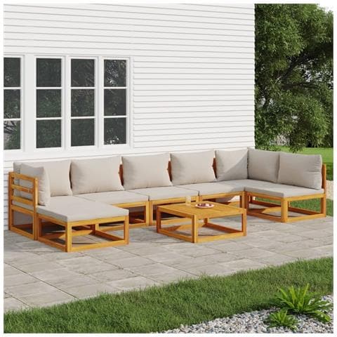 Set Salotto Giardino 8pz Cuscini Grigio Chiaro Legno Massello - Foto 2