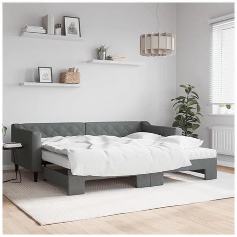 Divano Letto Estraibile Materassi Grigio Scuro 90x200cm Tessuto - Foto 2