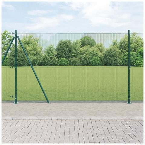 Recinzione in Filo Saldato con 13 Posti Flangiati Verdi 1.5x25 m Acciaio - Foto 2