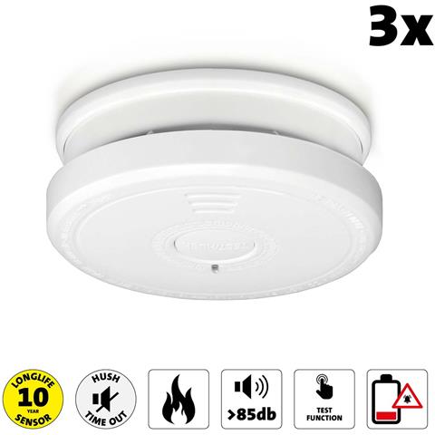 Confezione Da 3 Rivelatori Di Fumo Con Pulsante Di Arresto E Allarme Da 85db, Bianco - Foto 5
