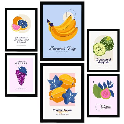 Set Di 6 Stampe Cibo E Nutrizione Natura Tropicale E Fruttata E Nutrizione Per L'interior Design A3 & A4 Senza Cornice - Foto 1