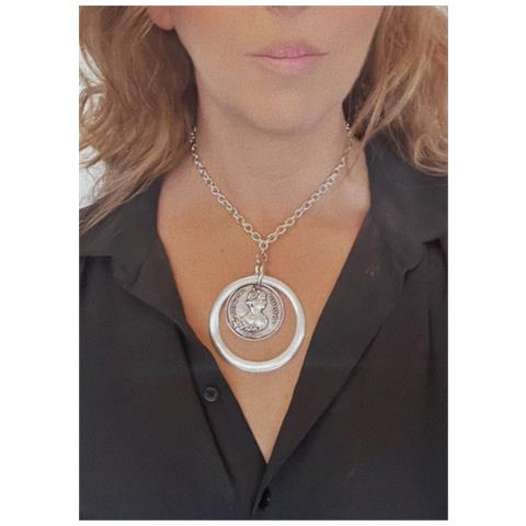 Collana Gd Coin Con Cerchio Placcato Argento - Foto 3